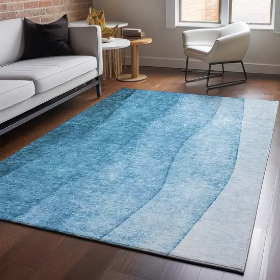 Teal And Ivory Ombre Washable Area Rug With UV Protection Photo 3