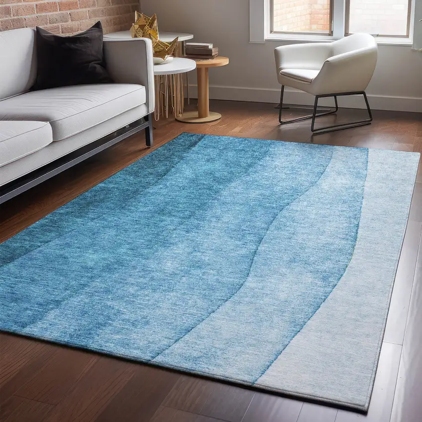 Teal And Ivory Ombre Washable Area Rug With UV Protection Photo 3