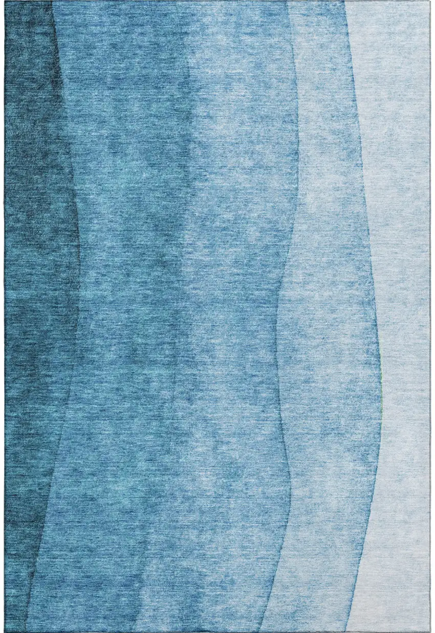 Teal And Ivory Ombre Washable Area Rug With UV Protection Photo 1