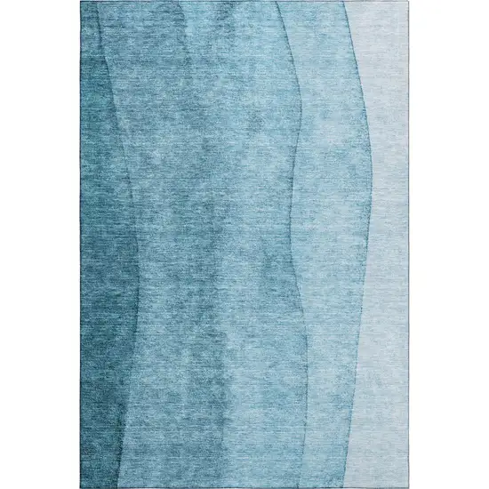 Teal And Ivory Ombre Washable Area Rug With UV Protection Photo 1