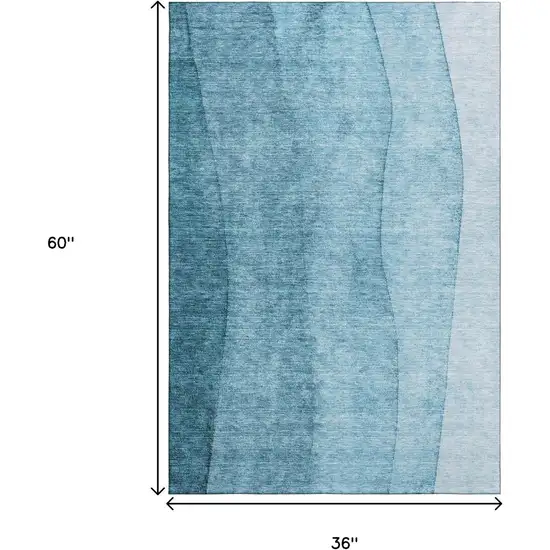 Teal And Ivory Ombre Washable Area Rug With UV Protection Photo 8