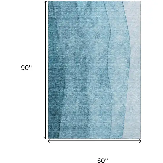 Teal And Ivory Ombre Washable Area Rug With UV Protection Photo 3