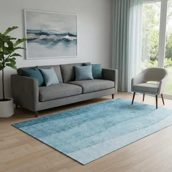 Teal And Ivory Ombre Washable Area Rug With UV Protection Photo 1