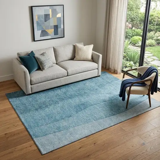 Teal And Ivory Ombre Washable Area Rug With UV Protection Photo 1