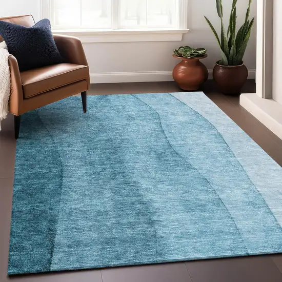 Teal And Ivory Ombre Washable Area Rug With UV Protection Photo 5