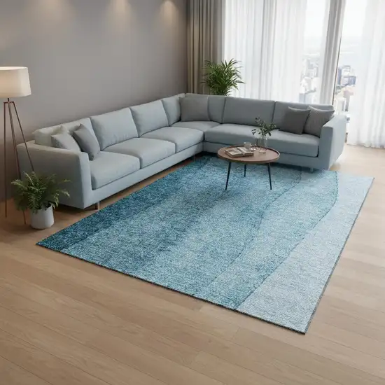 Teal And Ivory Ombre Washable Area Rug With UV Protection Photo 1