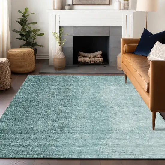 Teal And Ivory Ombre Washable Area Rug With UV Protection Photo 5
