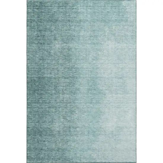 Teal And Ivory Ombre Washable Area Rug With UV Protection Photo 1