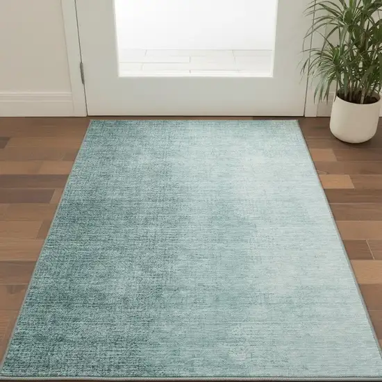 Teal And Ivory Ombre Washable Area Rug With UV Protection Photo 2