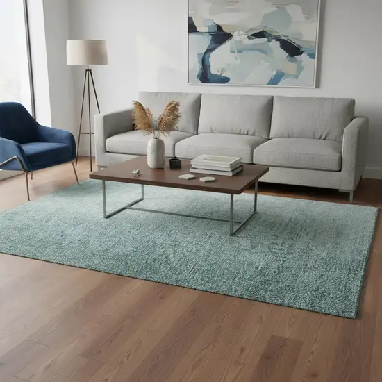 Teal And Ivory Ombre Washable Area Rug With UV Protection Photo 2