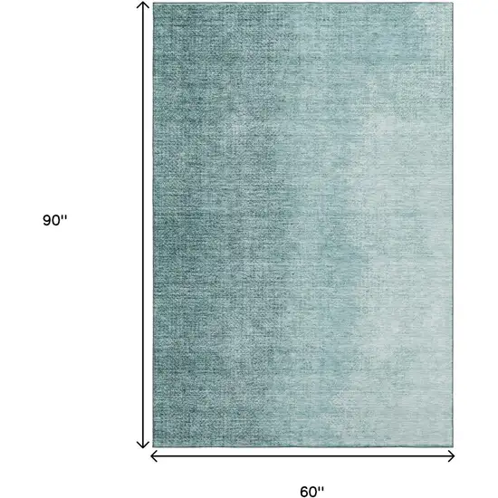 Teal And Ivory Ombre Washable Area Rug With UV Protection Photo 9
