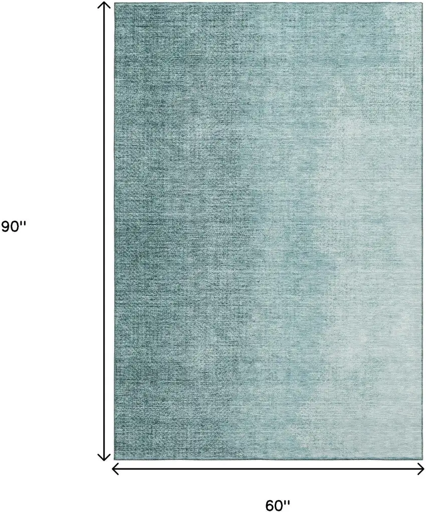 Teal And Ivory Ombre Washable Area Rug With UV Protection Photo 9