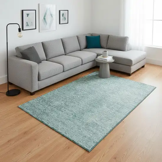 Teal And Ivory Ombre Washable Area Rug With UV Protection Photo 2