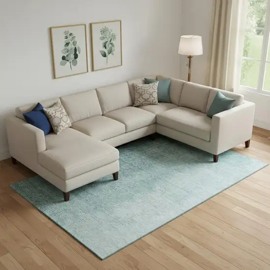 Teal And Ivory Ombre Washable Area Rug With UV Protection Photo 1