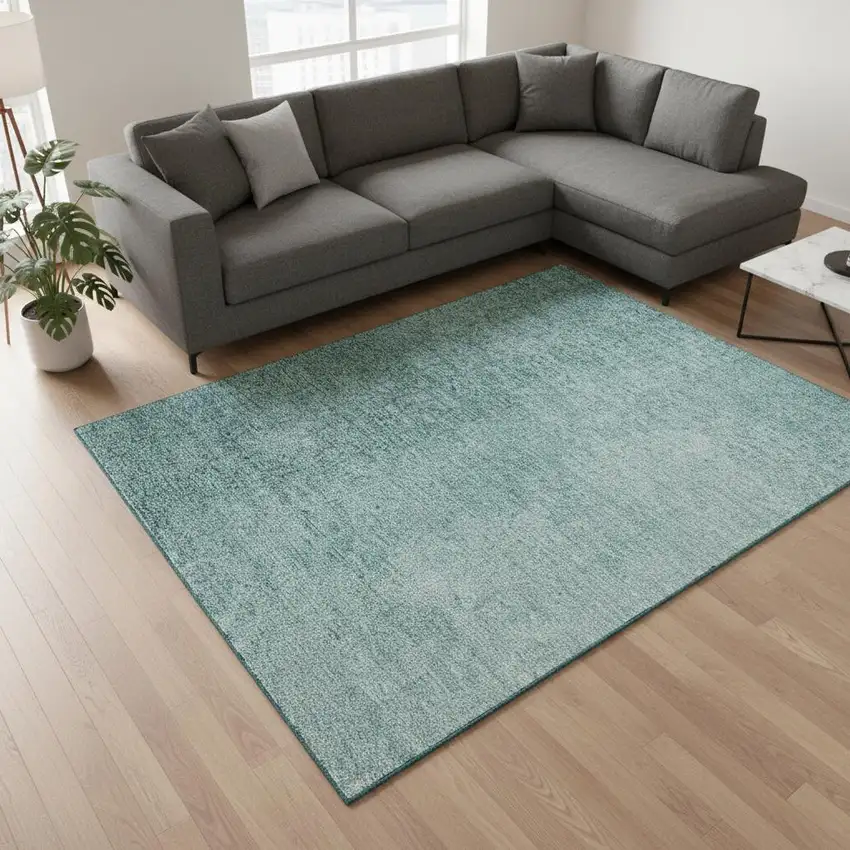 Teal And Ivory Ombre Washable Area Rug With UV Protection Photo 2