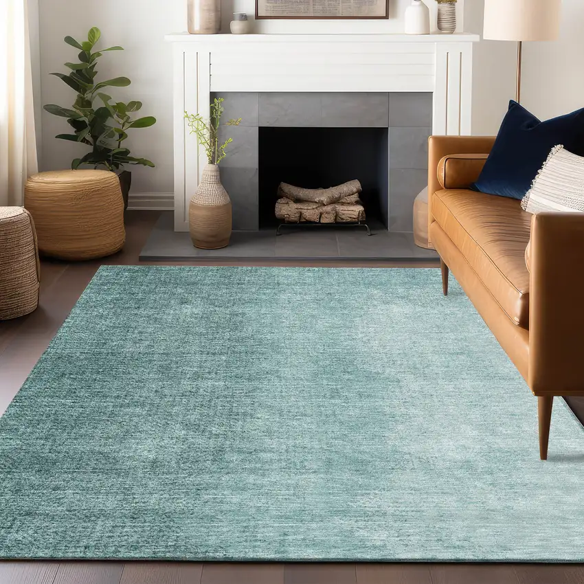 Teal And Ivory Ombre Washable Area Rug With UV Protection Photo 5