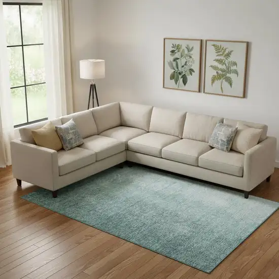 Teal And Ivory Ombre Washable Area Rug With UV Protection Photo 1