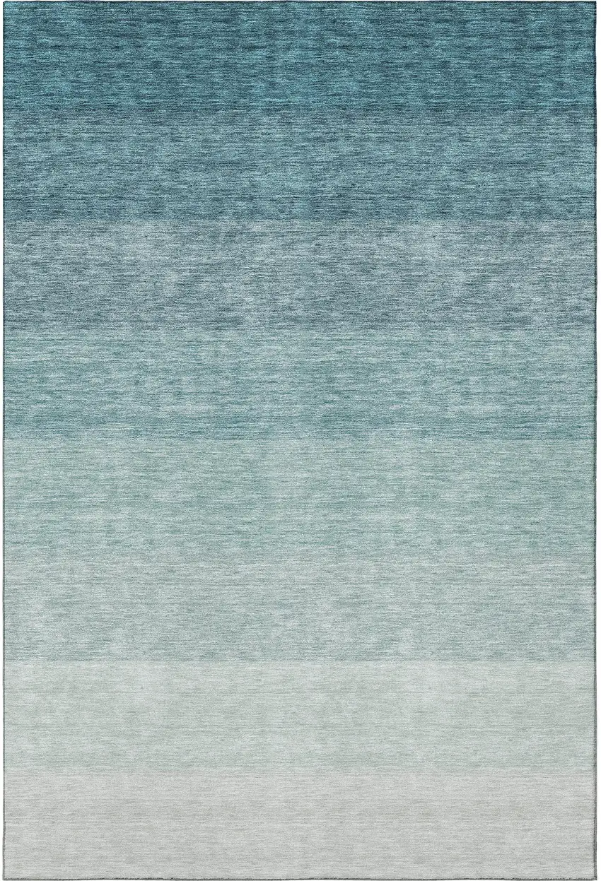 Teal And Ivory Ombre Washable Area Rug With UV Protection Photo 2