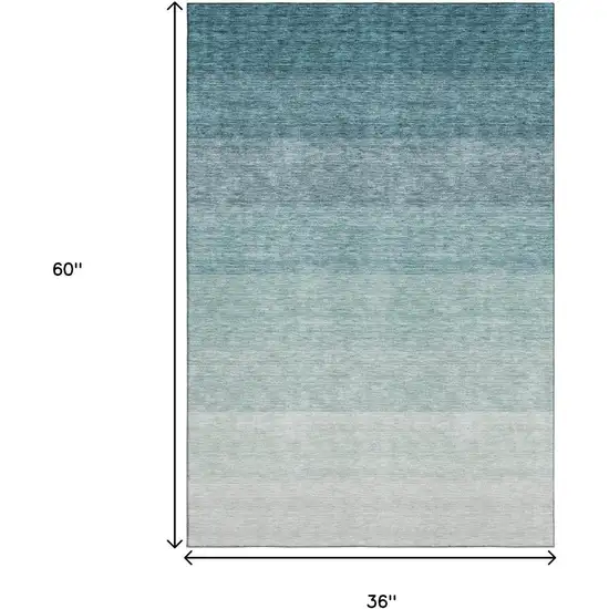 Teal And Ivory Ombre Washable Area Rug With UV Protection Photo 9