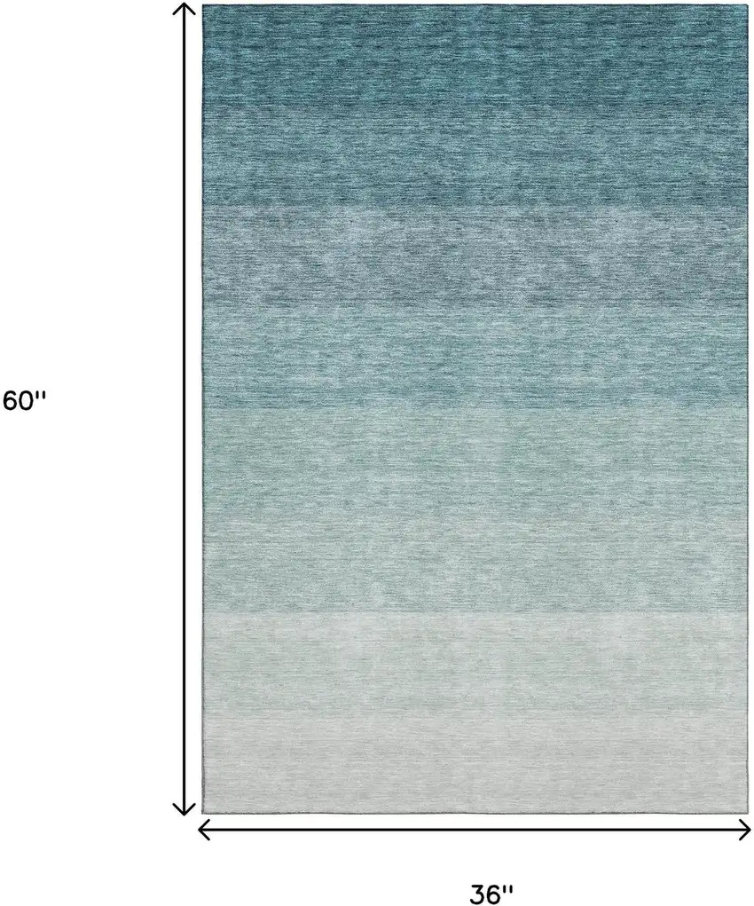 Teal And Ivory Ombre Washable Area Rug With UV Protection Photo 9