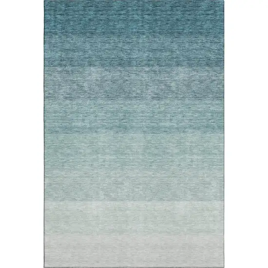 Teal And Ivory Ombre Washable Area Rug With UV Protection Photo 1