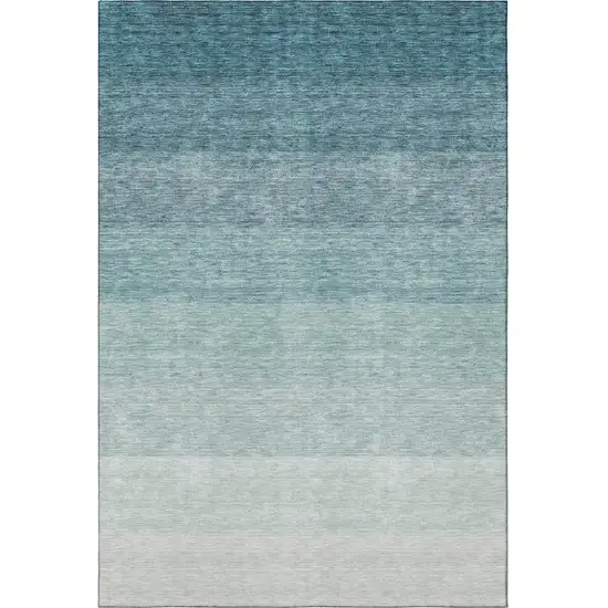 Teal And Ivory Ombre Washable Area Rug With UV Protection Photo 3