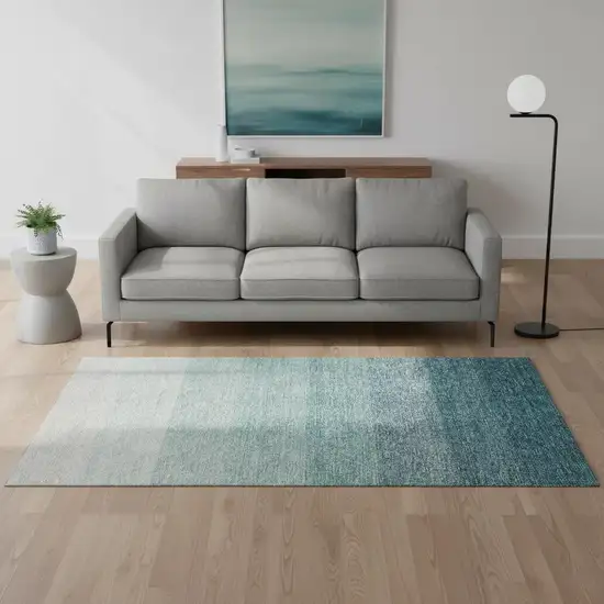 Teal And Ivory Ombre Washable Area Rug With UV Protection Photo 2