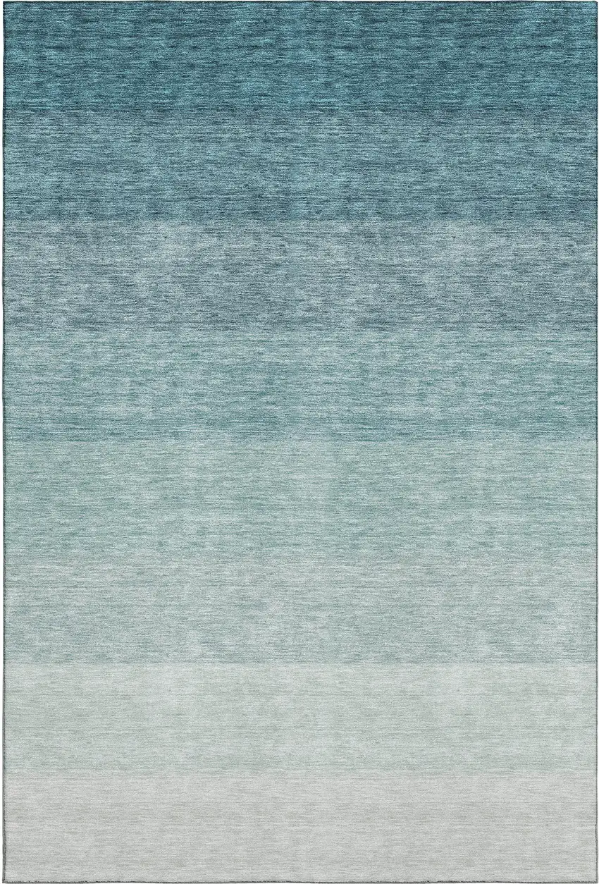 Teal And Ivory Ombre Washable Area Rug With UV Protection Photo 1