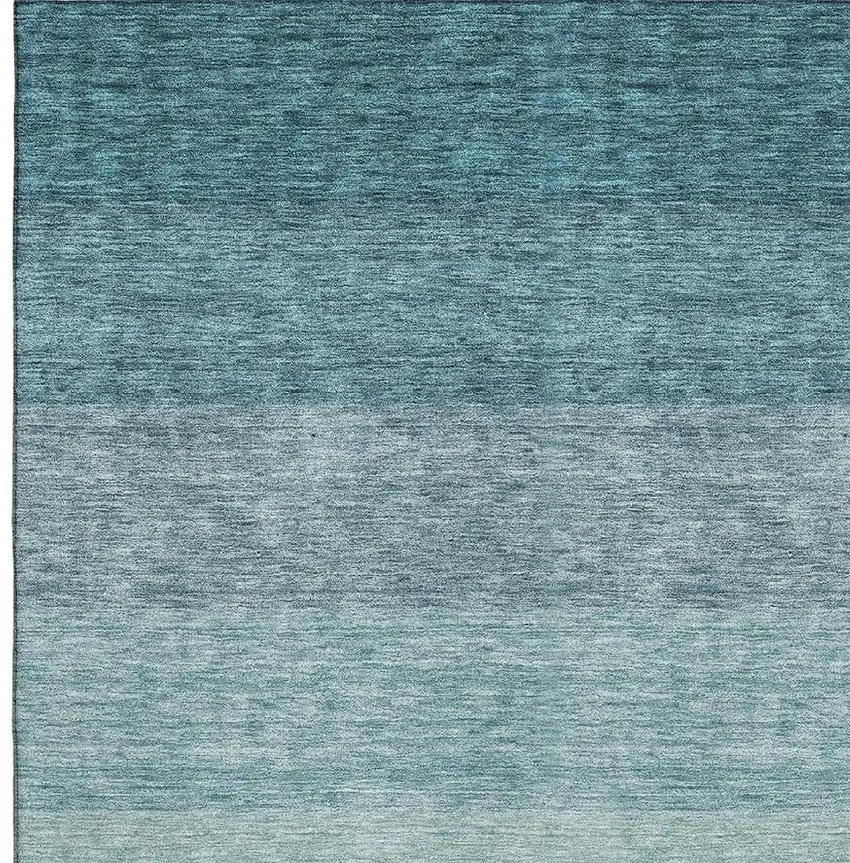 Teal And Ivory Ombre Washable Area Rug With UV Protection Photo 2
