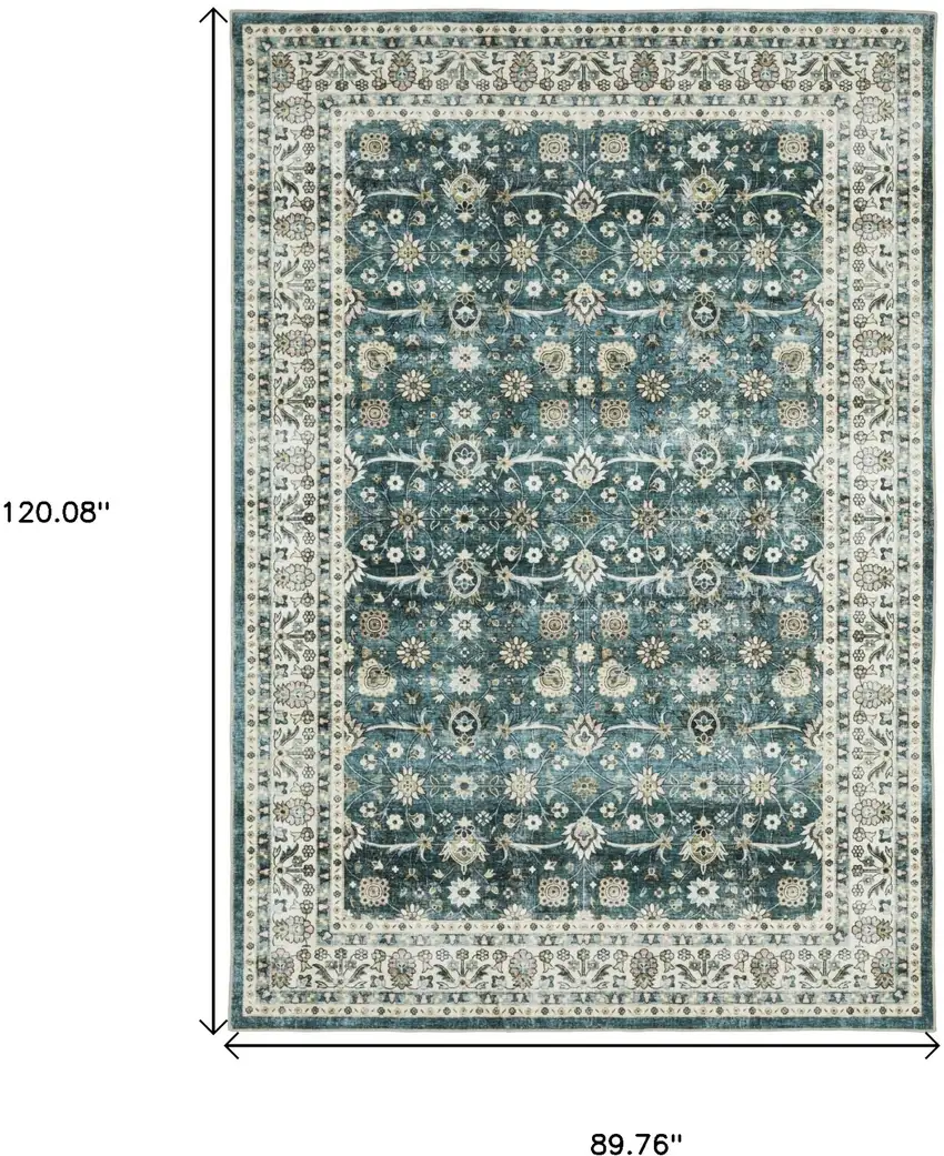 Teal And Ivory Oriental Distressed Area Rug Photo 3