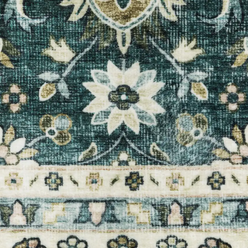 Teal And Ivory Oriental Distressed Area Rug Photo 5