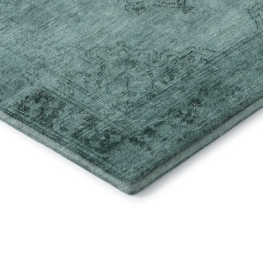 Teal And Ivory Oriental Washable Area Rug With UV Protection Photo 7