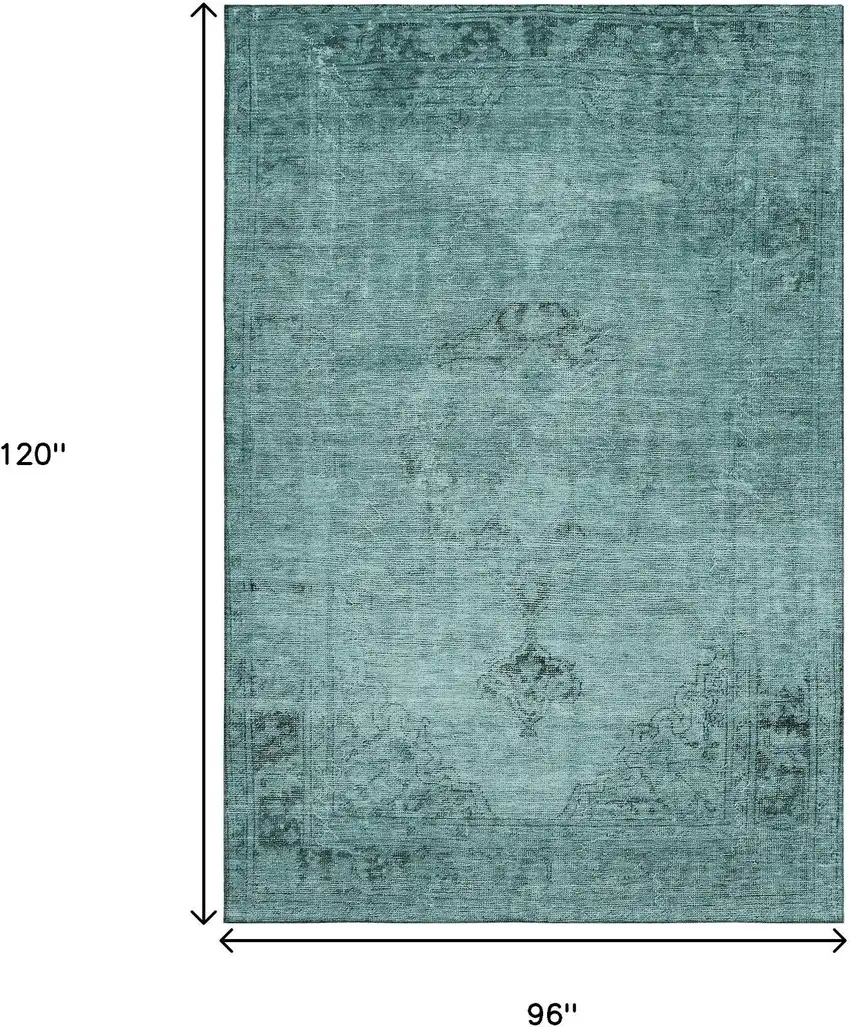 Teal And Ivory Oriental Washable Area Rug With UV Protection Photo 3