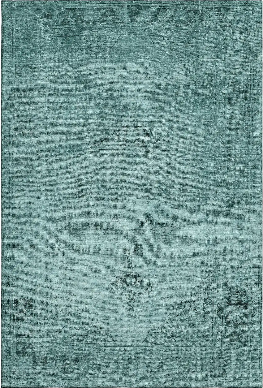 Teal And Ivory Oriental Washable Area Rug With UV Protection Photo 2