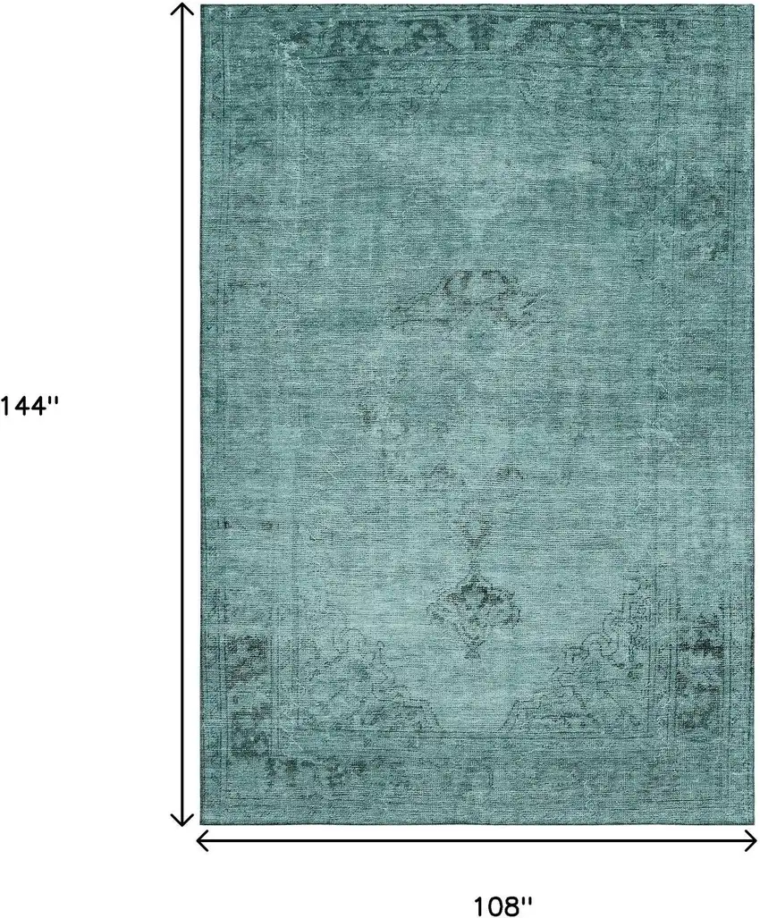 Teal And Ivory Oriental Washable Area Rug With UV Protection Photo 3
