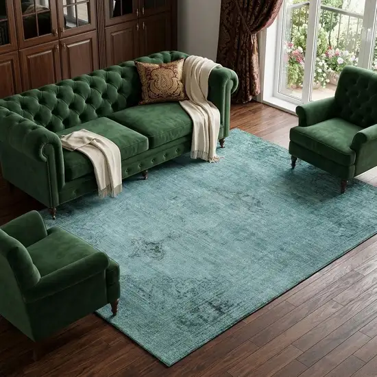 Teal And Ivory Oriental Washable Area Rug With UV Protection Photo 1