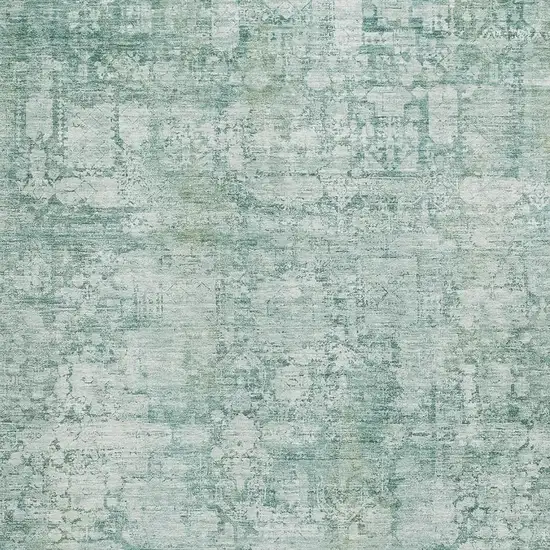 Teal And Ivory Oriental Washable Area Rug With UV Protection Photo 2
