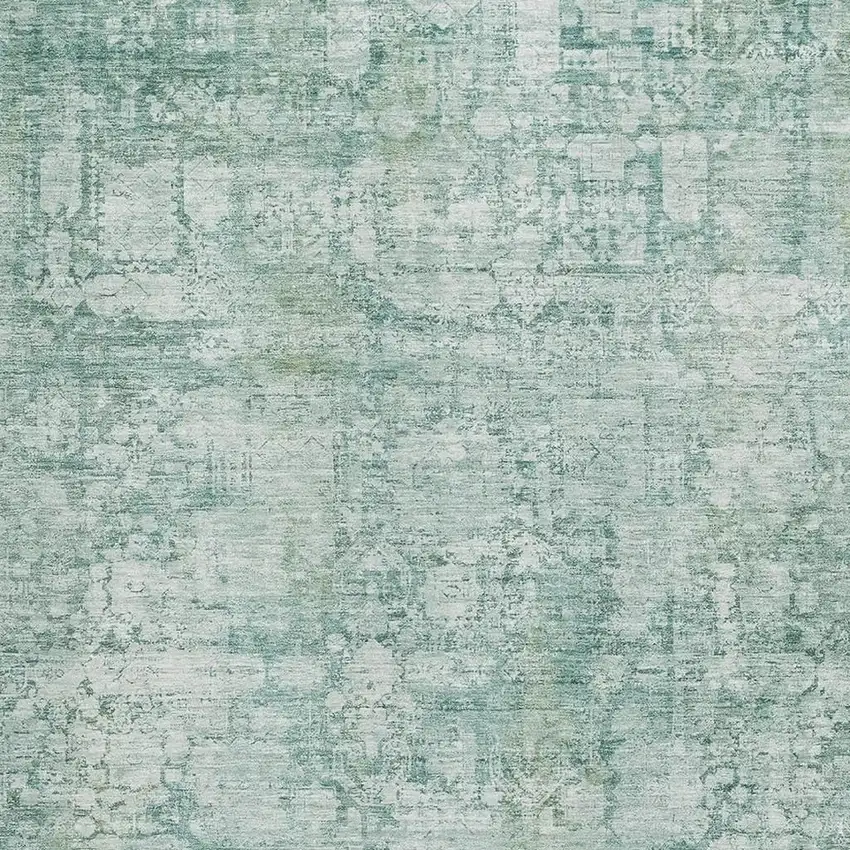 Teal And Ivory Oriental Washable Area Rug With UV Protection Photo 2