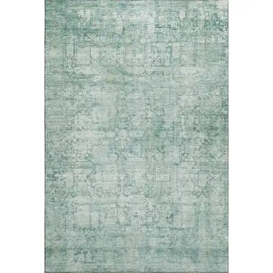 Teal And Ivory Oriental Washable Area Rug With UV Protection Photo 1