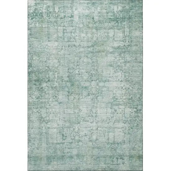 Teal And Ivory Oriental Washable Area Rug With UV Protection Photo 3