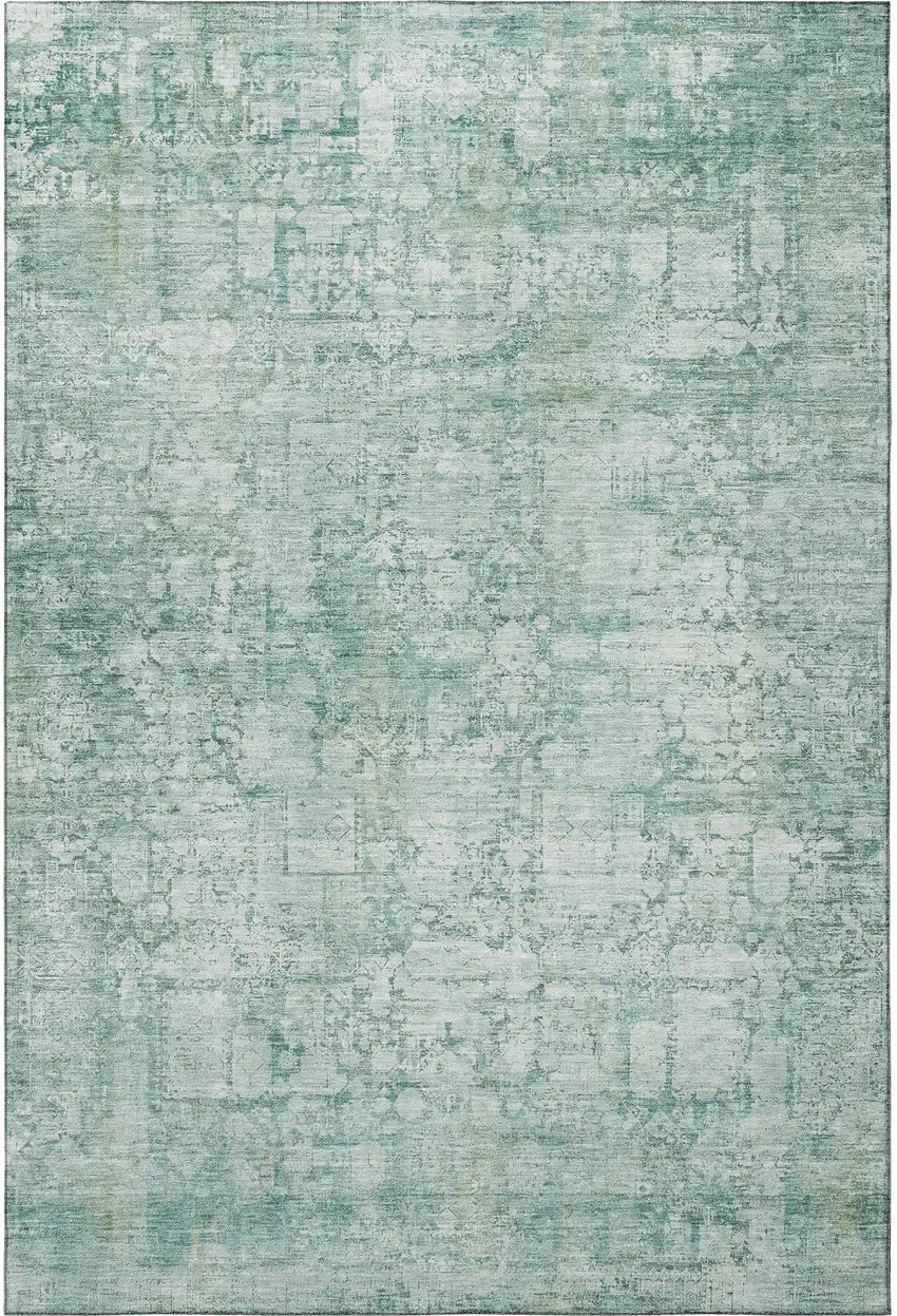 Teal And Ivory Oriental Washable Area Rug With UV Protection Photo 3