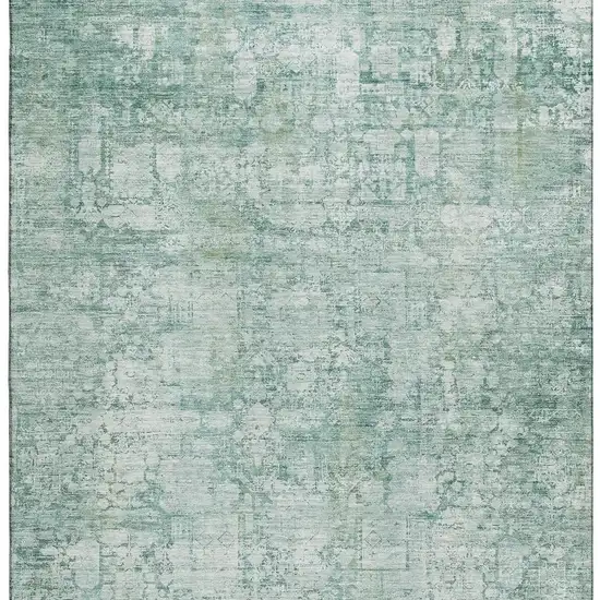 Teal And Ivory Oriental Washable Area Rug With UV Protection Photo 2