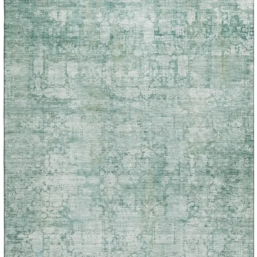 Teal And Ivory Oriental Washable Area Rug With UV Protection Photo 2