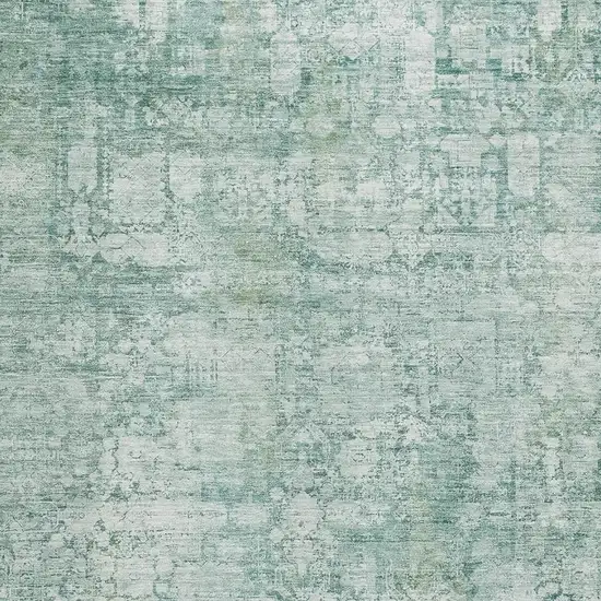 Teal And Ivory Oriental Washable Area Rug With UV Protection Photo 2