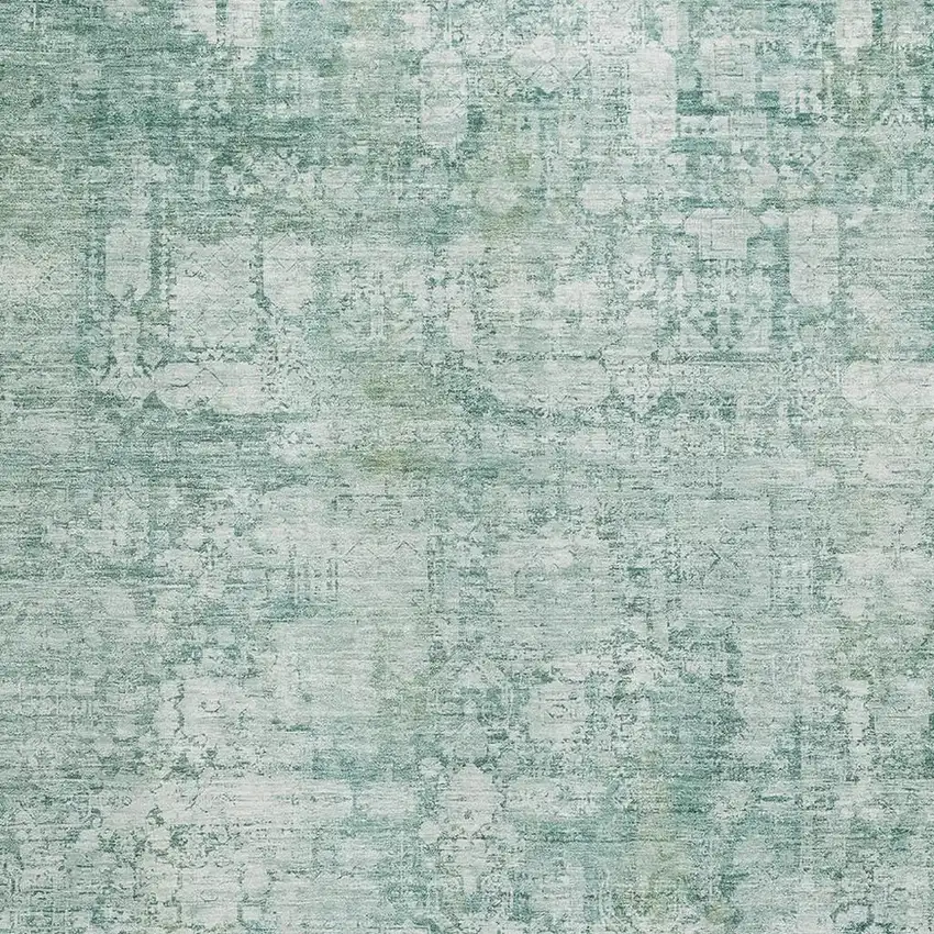 Teal And Ivory Oriental Washable Area Rug With UV Protection Photo 2