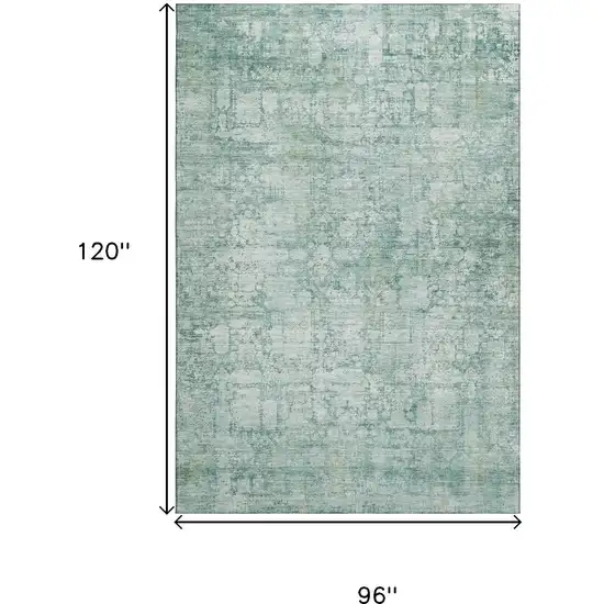 Teal And Ivory Oriental Washable Area Rug With UV Protection Photo 9