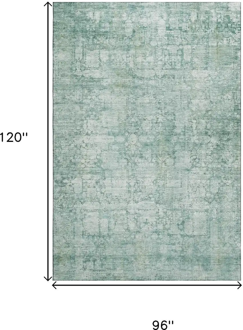 Teal And Ivory Oriental Washable Area Rug With UV Protection Photo 9