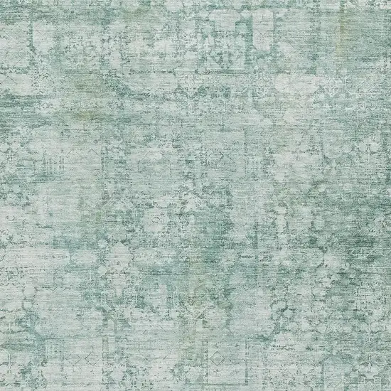 Teal And Ivory Oriental Washable Area Rug With UV Protection Photo 3
