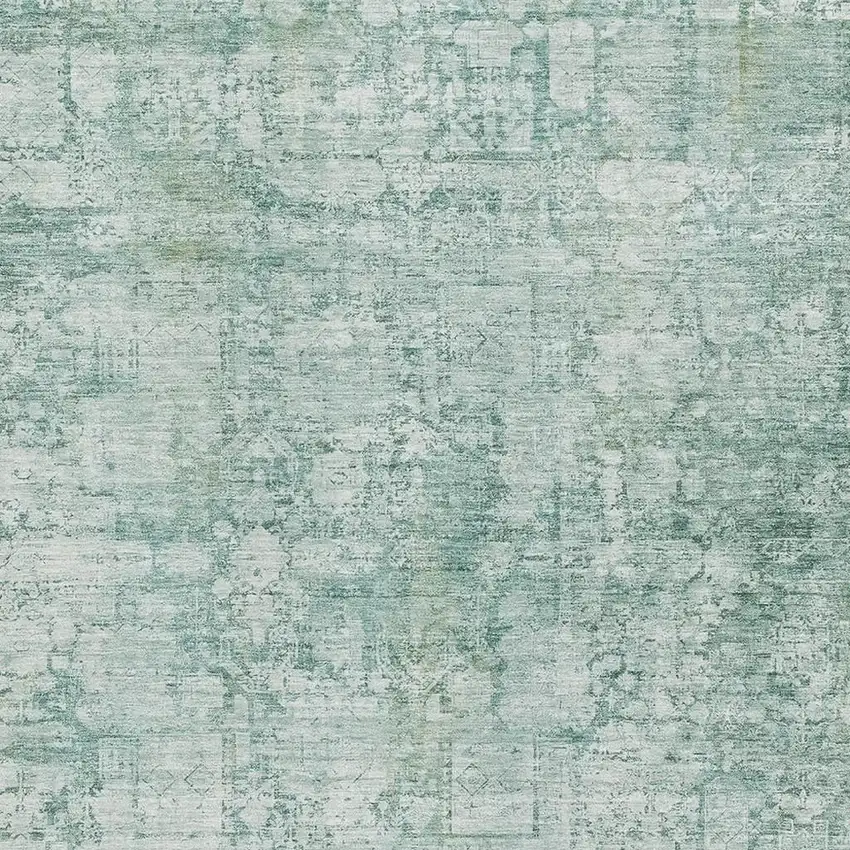 Teal And Ivory Oriental Washable Area Rug With UV Protection Photo 3