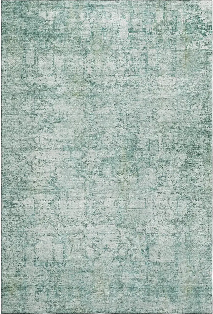 Teal And Ivory Oriental Washable Area Rug With UV Protection Photo 1